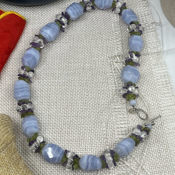 Ross-Simons Gemstone Cluster Necklace – Blue Agate, Amethyst, Peridot, Quartz - Picture 7 of 17